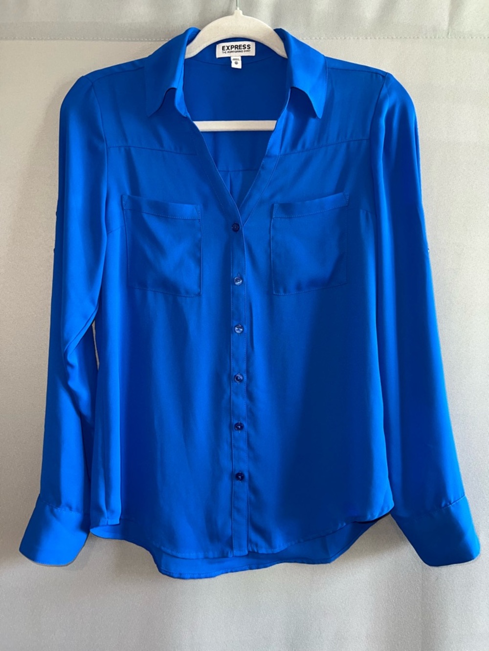 Express The Portofino Shirt Cobalt Blue Button Up Long Sleeve Blouse XS